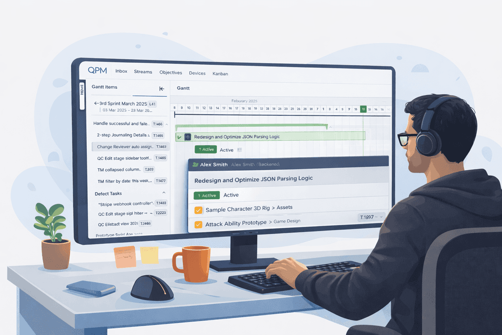 Gantt chart in the QPM system for task management and focused developer work