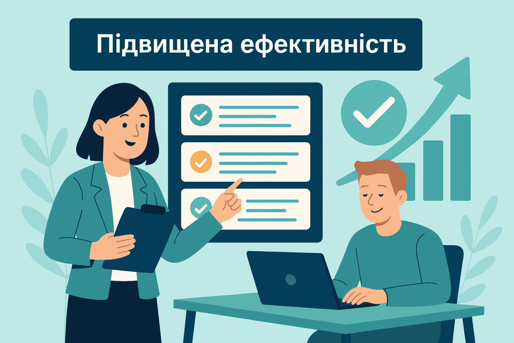 Інфографіка з перевагами автоматизації призначення завдань: економія часу, зменшення помилок, балансування навантаження, аналітика та масштабованість