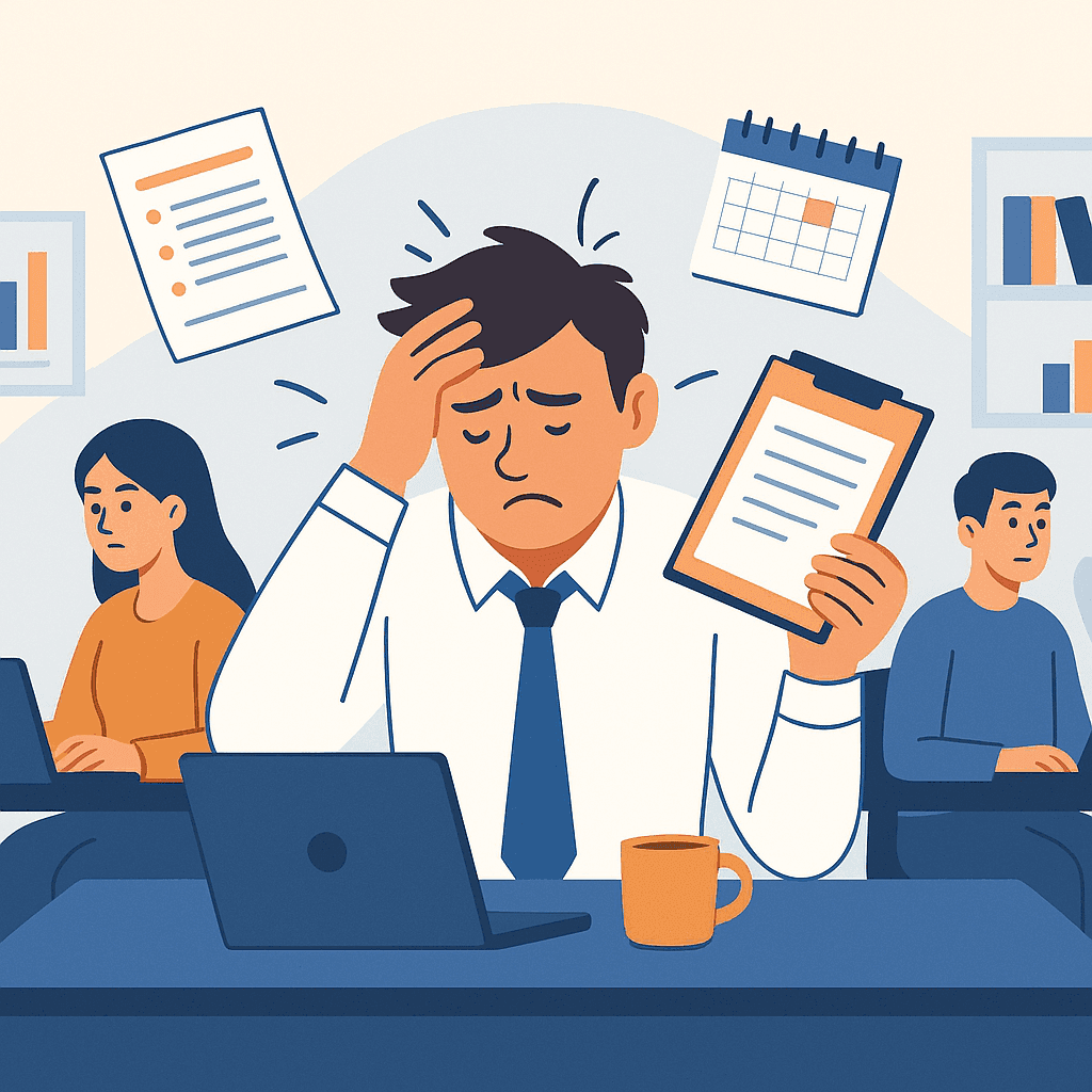 Overloaded employee with too many tasks while others are underutilized, symbolizing poor resource management