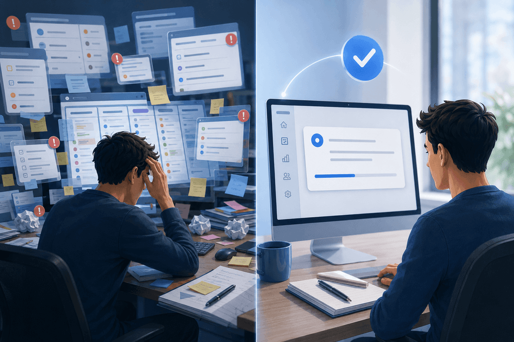 QPM infographic comparing the stress of multitasking with the focus on a single task